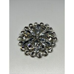 Vintage LC Liz Claiborne Rhinestone Silver Tone Brooch Pin